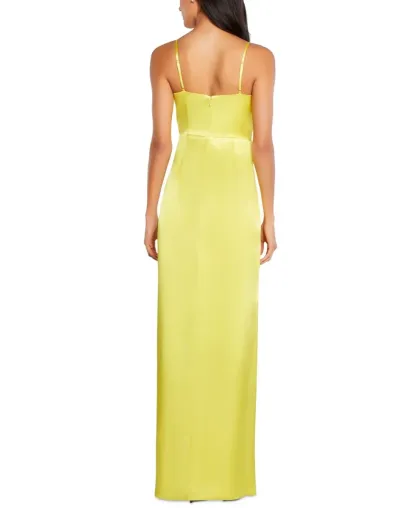 V-Neck Sleeveless Draped Front Slit Front Solid Zipper Back Satin Dress