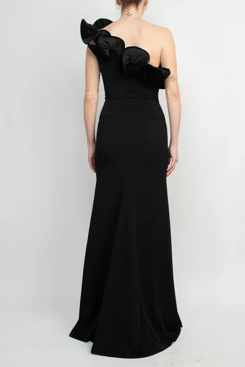 Alberto Makali One Shoulder Sleeveless Floral Shoulder Bodycon Solid Scuba Prom Dress