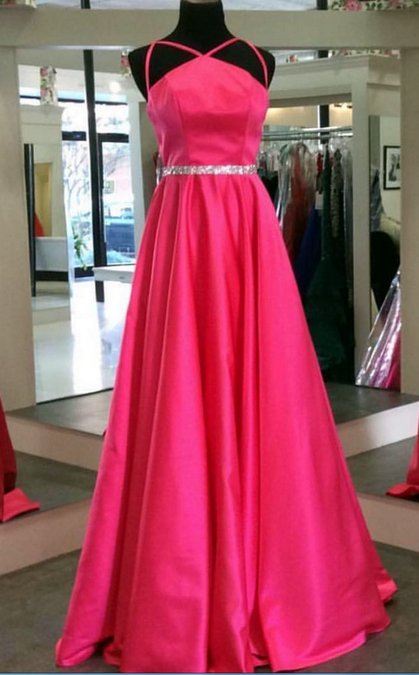Prom Dresses fuchsia Spaghetti Straps A Line Prom Dresses