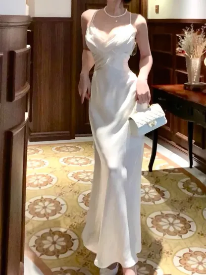 White Sheath Long Prom Dress Simple Wedding Dress