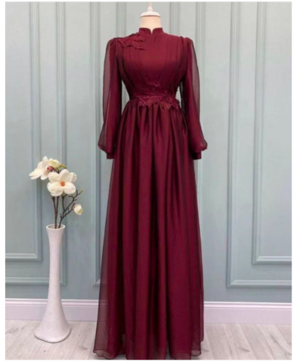 Red Prom Dresses High Neck Prom Dresses Pleats Prom Dresses  Long Sleeve Evening Dresses Custom Make