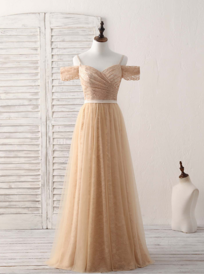 Prom Dresses champagne Tulle Long Bridesmaid Dresses Champagne Prom Dr