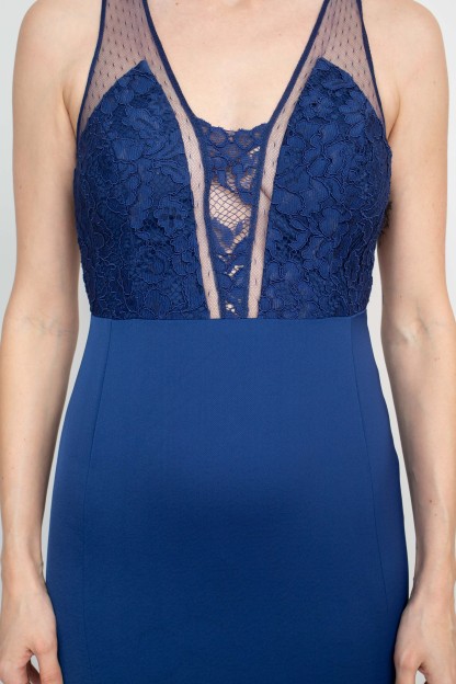 V-Neck Sleeveless Zipper Back Illusion Floral Embroidered Prom Dress