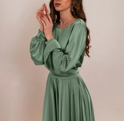 Sage Green Open Back Party Dress Elegant Formal Long Sleeve Evening Gown