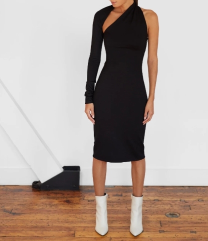 Open Back Dress Elegant Dress Asymmetrical Dress One Shoulder Party Dress Manhattan One Shoulder Midi Dress