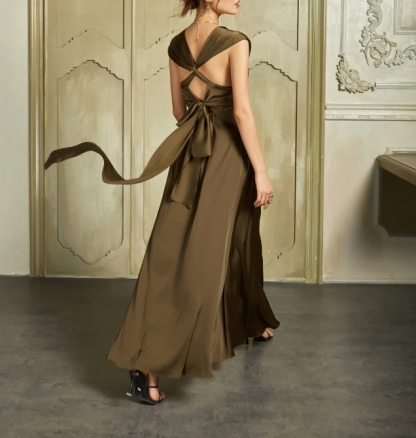Cross Back Dress Olive Dress Silk dress Party Dress Gift