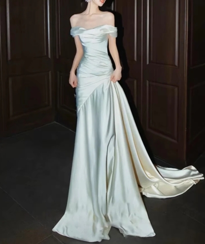 Off The Shoulder White Long Prom Dress Wedding Dress
