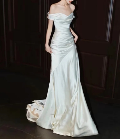Off The Shoulder White Long Prom Dress Wedding Dress