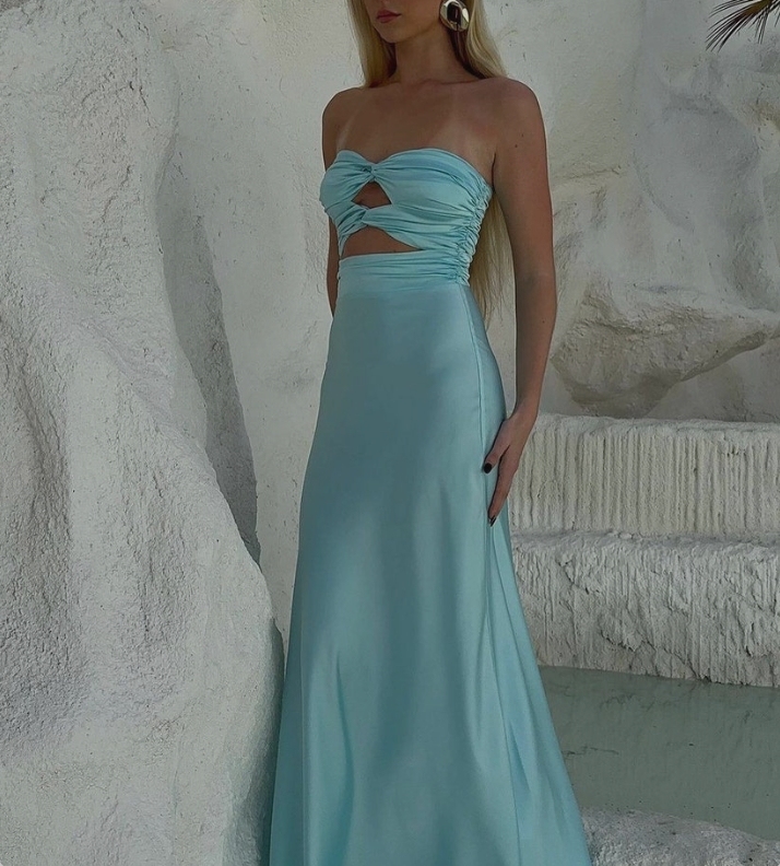 Strapless Tiffany Blue Sheath Long Prom Dresses