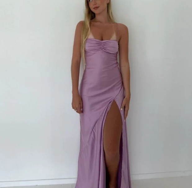 Purple Mermaid Long Party Dress Slit Prom Dress