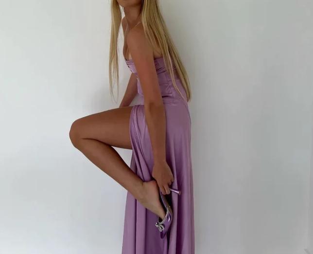 Purple Mermaid Long Party Dress Slit Prom Dress