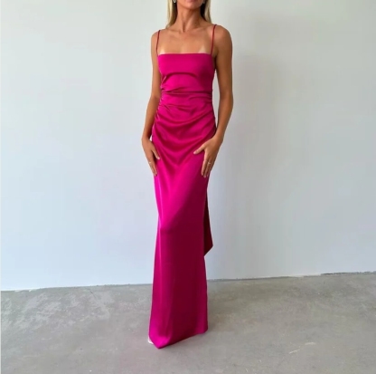 Spaghetti Straps Rose Red Sheath Prom Dress