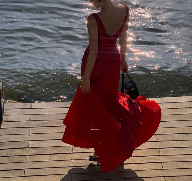 Red Mermaid Ruffle Long Prom Dress Formal Evening Gown