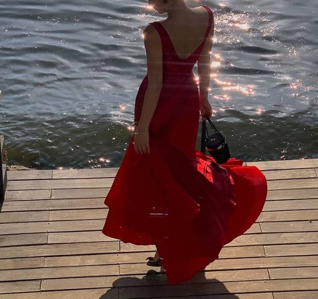 Red Mermaid Ruffle Long Prom Dress Formal Evening Gown