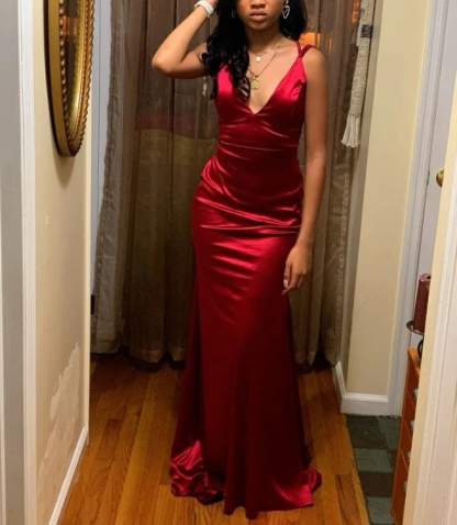 Burgundy Satin Mermaid Prom Dress Evening Party Gown