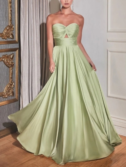Long Satin Strapless Keyhole Prom Formal Dress