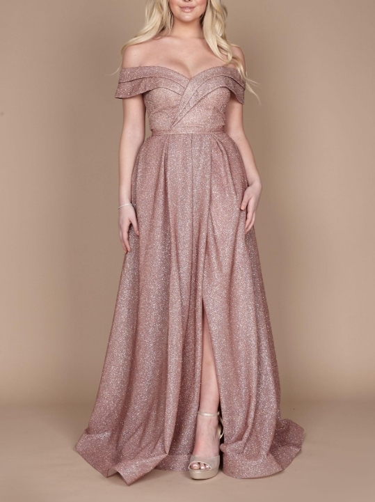 Mauve A-Line Off the Shoulder Long Formal Prom Dress