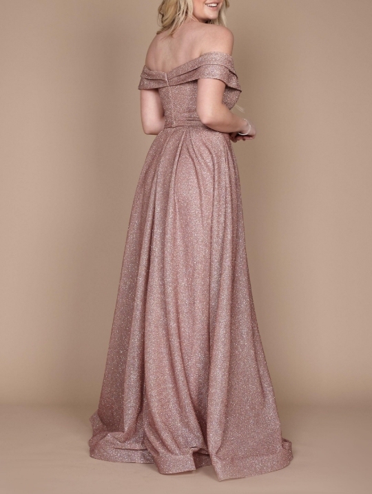 Mauve A-Line Off the Shoulder Long Formal Prom Dress