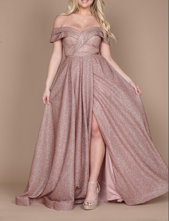Mauve A-Line Off the Shoulder Long Formal Prom Dress