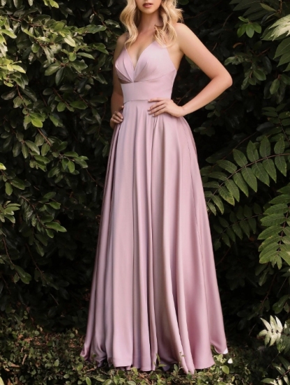 Deep V-Backless Thin Strap Long Prom Dress