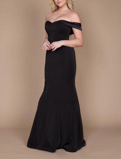 Black A-Line Off the Shoulder Long Plus Size Prom Dress