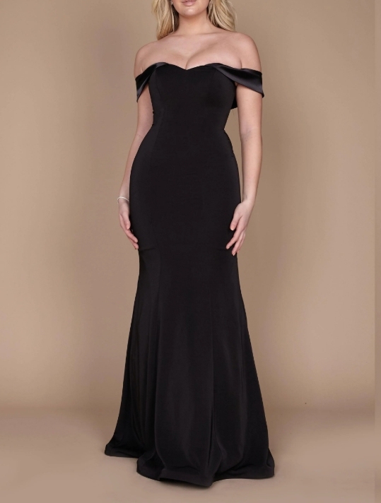 Black A-Line Off the Shoulder Long Plus Size Prom Dress
