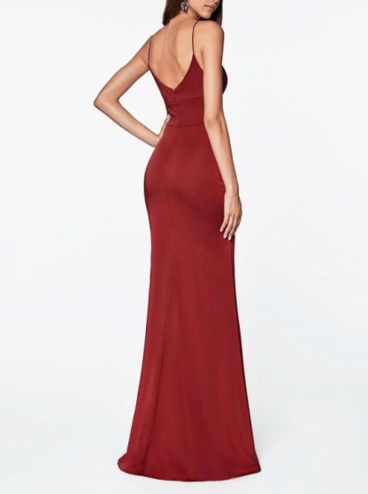 Burgundy Spaghetti Strap Long Prom Dress