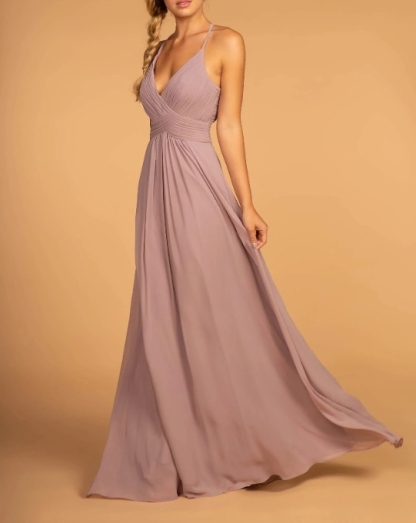 Mauve V-neck fold Long Prom Dress for Evening Dresses