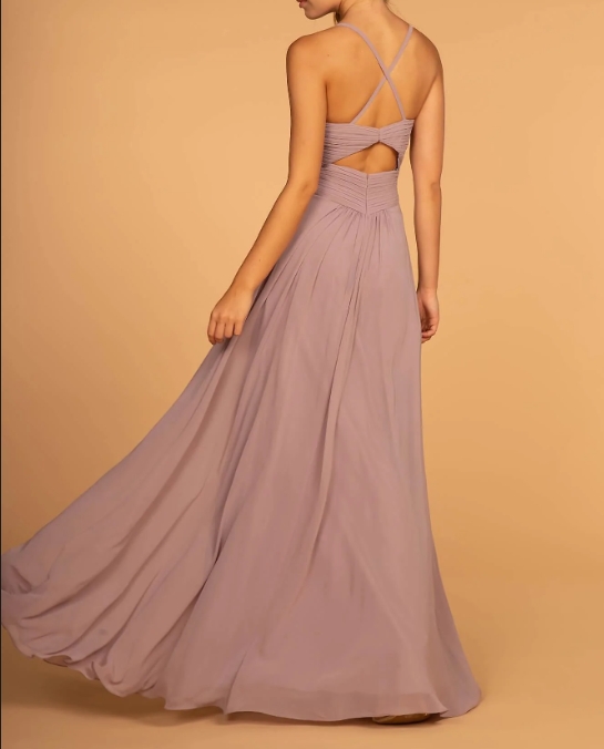 Mauve V-neck fold Long Prom Dress for Evening Dresses