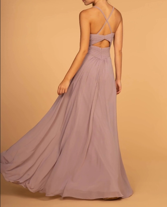 Mauve V-neck fold Long Prom Dress for Evening Dresses