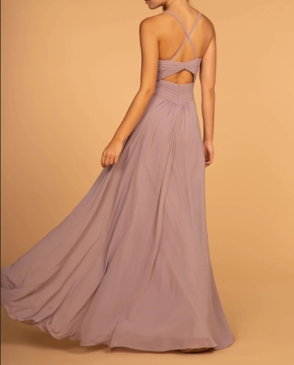Mauve V-neck fold Long Prom Dress for Evening Dresses