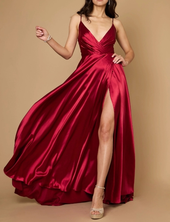 Burgundy Spaghetti Strap Front Split Formal Prom Dress
