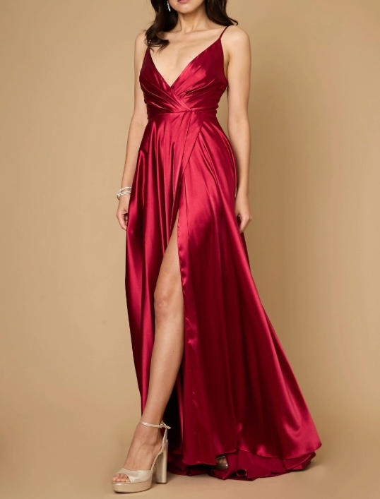 Burgundy Spaghetti Strap Front Split Formal Prom Dress