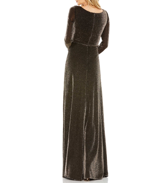 Black Gold Plunge V Fine Shiny Front Split Suede Formal Prom Dress