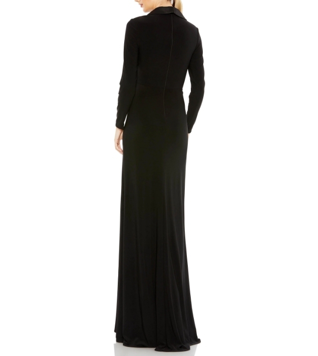 Black Plume V Long Sleeve Formal Prom Dress