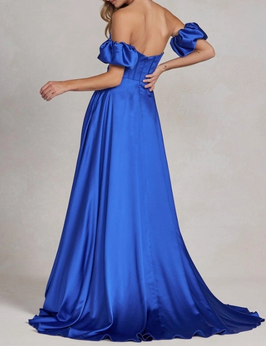 Royal Blue A-Line Off-the-Shoulder Off Shoulder Long Formal Prom Dress