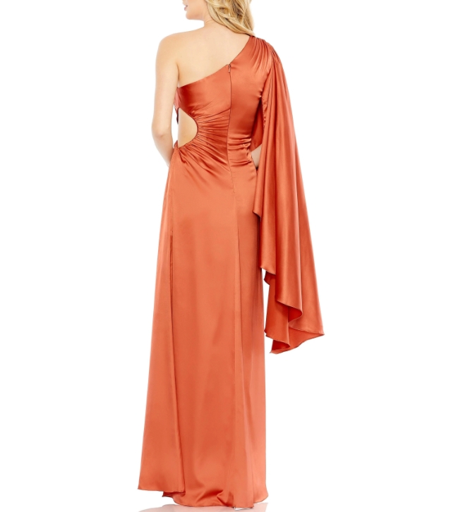 Rust One Sholder Waist Fold Long Formal Prom Dress