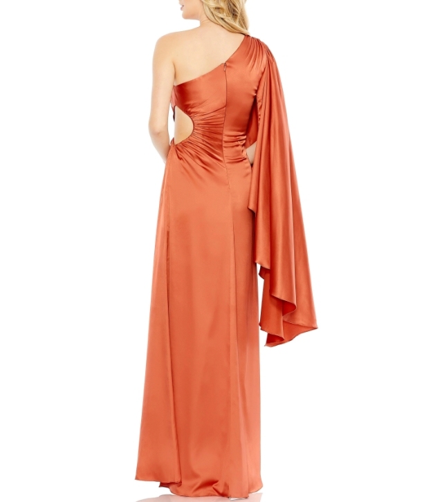 Rust One Sholder Waist Fold Long Formal Prom Dress