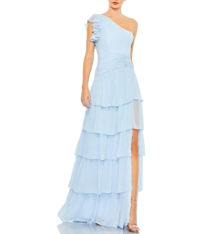 Powder Blue One Shedder Multi layer Style with ruffled edges  Floor Length Prom Dress