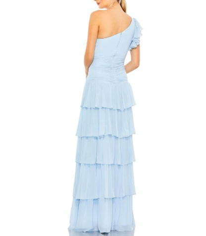 Powder Blue One Shedder Multi layer Style with ruffled edges  Floor Length Prom Dress
