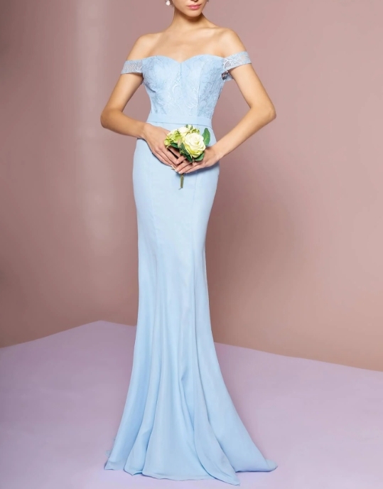 Baby Blue A-Line Off the Shoulder Long Prom Dress with