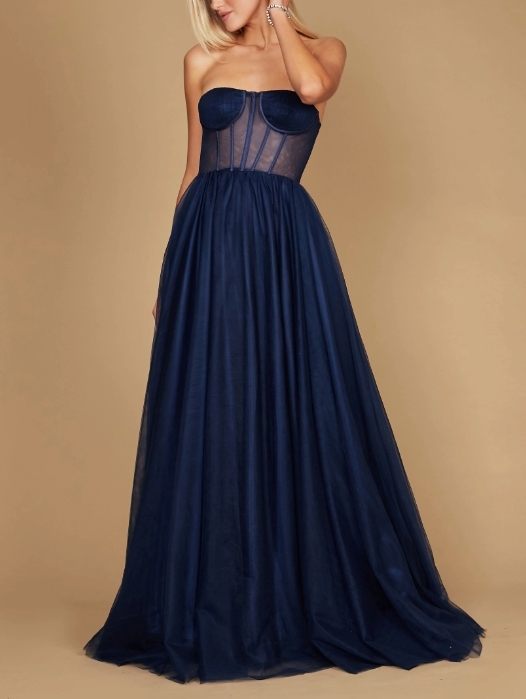 Beautiful Navy A-Line Off the Shoulder Long Formal Prom Dress