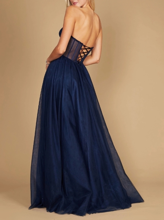 Beautiful Navy A-Line Off the Shoulder Long Formal Prom Dress