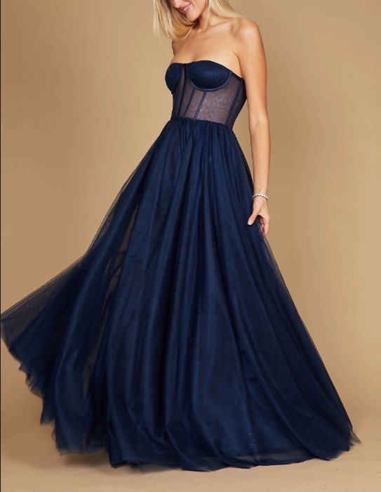 Beautiful Navy A-Line Off the Shoulder Long Formal Prom Dress