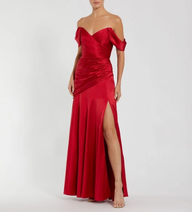 Ruby A-line Off The Shoulder Pleated Front Slit Ballroom Dress