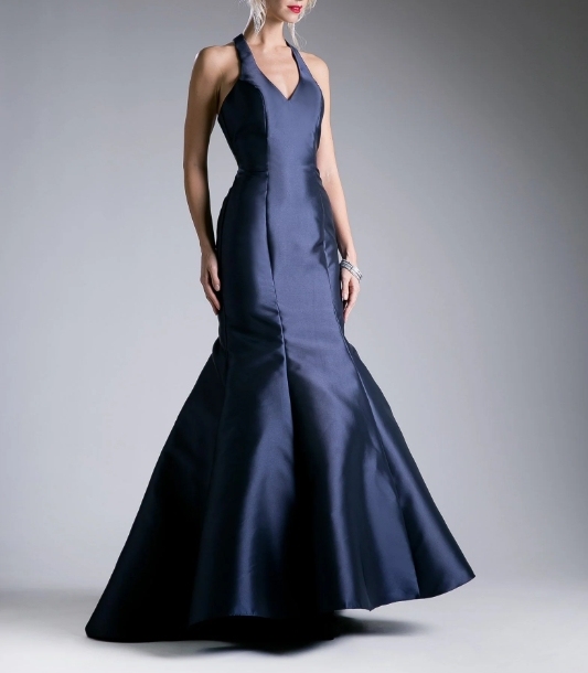 Beautiful Navy Plume V Tail Style Long Formal Prom Dress