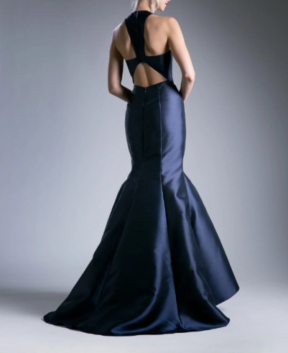 Beautiful Navy Plume V Tail Style Long Formal Prom Dress