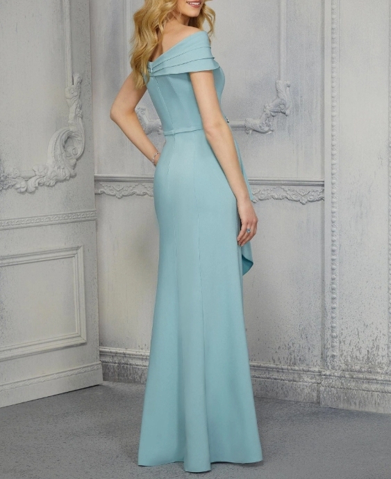 Seaglass A-Line Off the Shoulder Long Formal Prom Dress with Decorative Waist