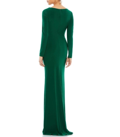 Emerald Green Plunge V Long Sleeved Suede Formal Prom Dress