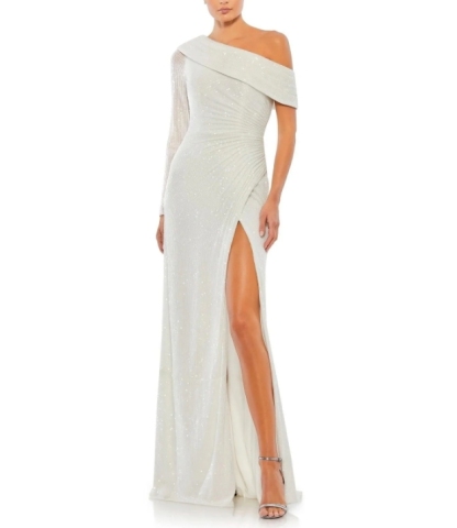 Sexy White One Shulder Long Front Split Fine Glitter Formal Prom Dress